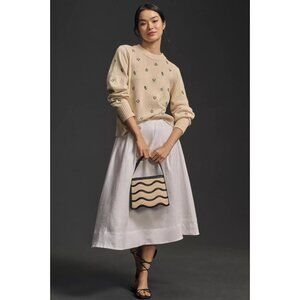 Anthropologie ENGLISH FACTORY Ivory Shell Embroidered Crew Neck Sweater, Size XS